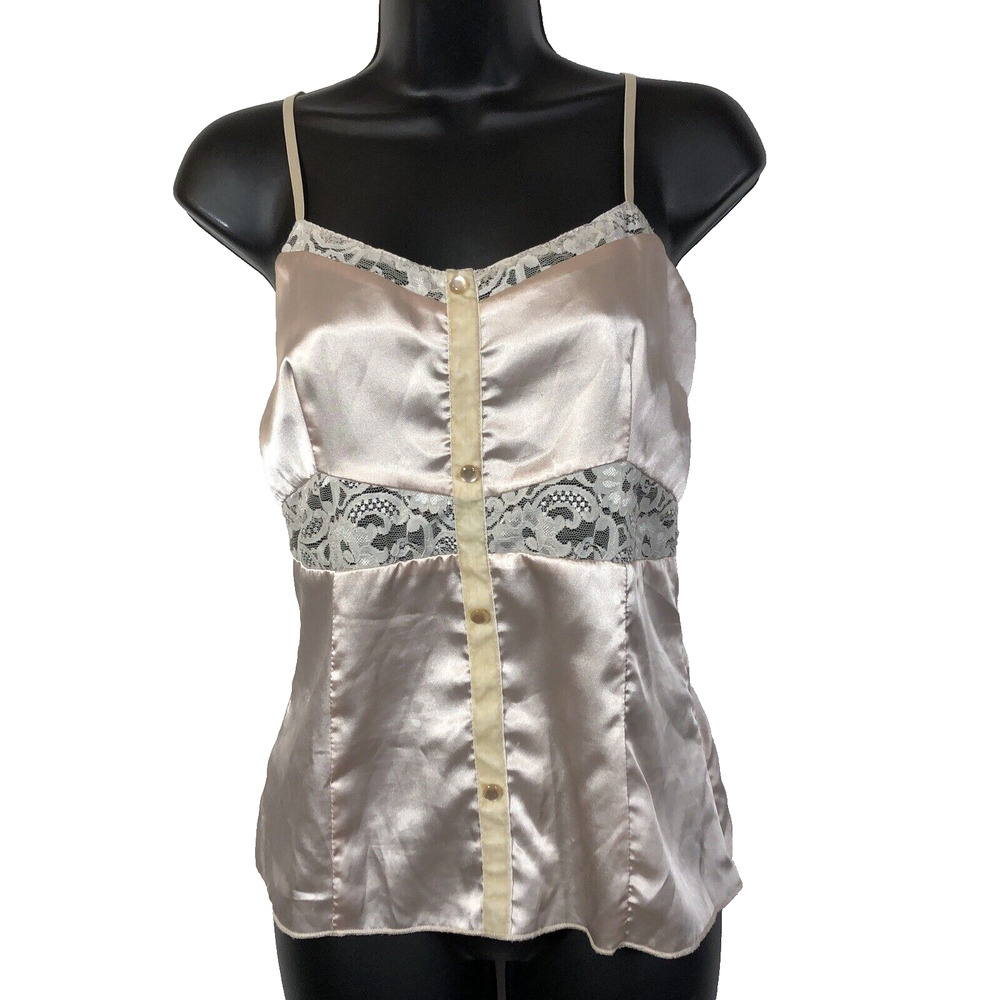 Vintage Young Essence Camisole Top Y2k 90s Medium Satin Lace Indie Boho Empire